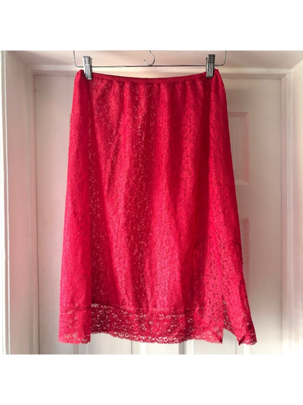 Vintage 60s Full Bright Red Lace Half Slip Size Medium